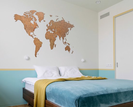 MiMi Innovations Carte du Wereldkaart en Bois de Luxe - Décoration Décoration murale - Véritable Puzzle avec Noms de Pays - 150x90 cm/59.1x35.4 pouces - Marron