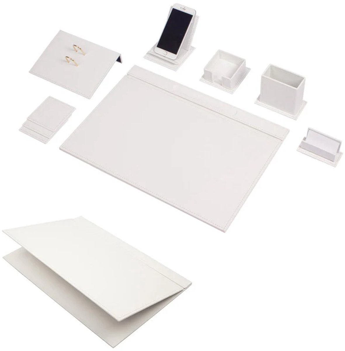 Lederen bureau Set -WİT - Bureau accessoires Set -9 Accessoires - Office Desk Organizer Set - handgemaakte lederen bureau set - Manager Gift