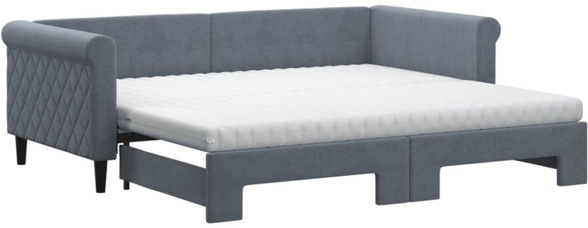vidaXL Slaapbank - onderschuifbed - matrassen - 90x190cm - fluweel - donkergrijs