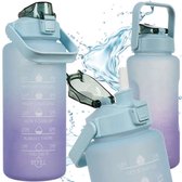 Gourde de motivation Blauw - Gourde 2 litres - Gourde avec paille - Gourde avec marqueur de temps - Sans BPA - Adultes - Gourde Enfants