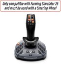 Zwarte Thrustmaster SimTask Farmstick met oranje knoppen en grijze basis, met tekst overlay 'Alleen compatibel met Farming Simulator 25'.