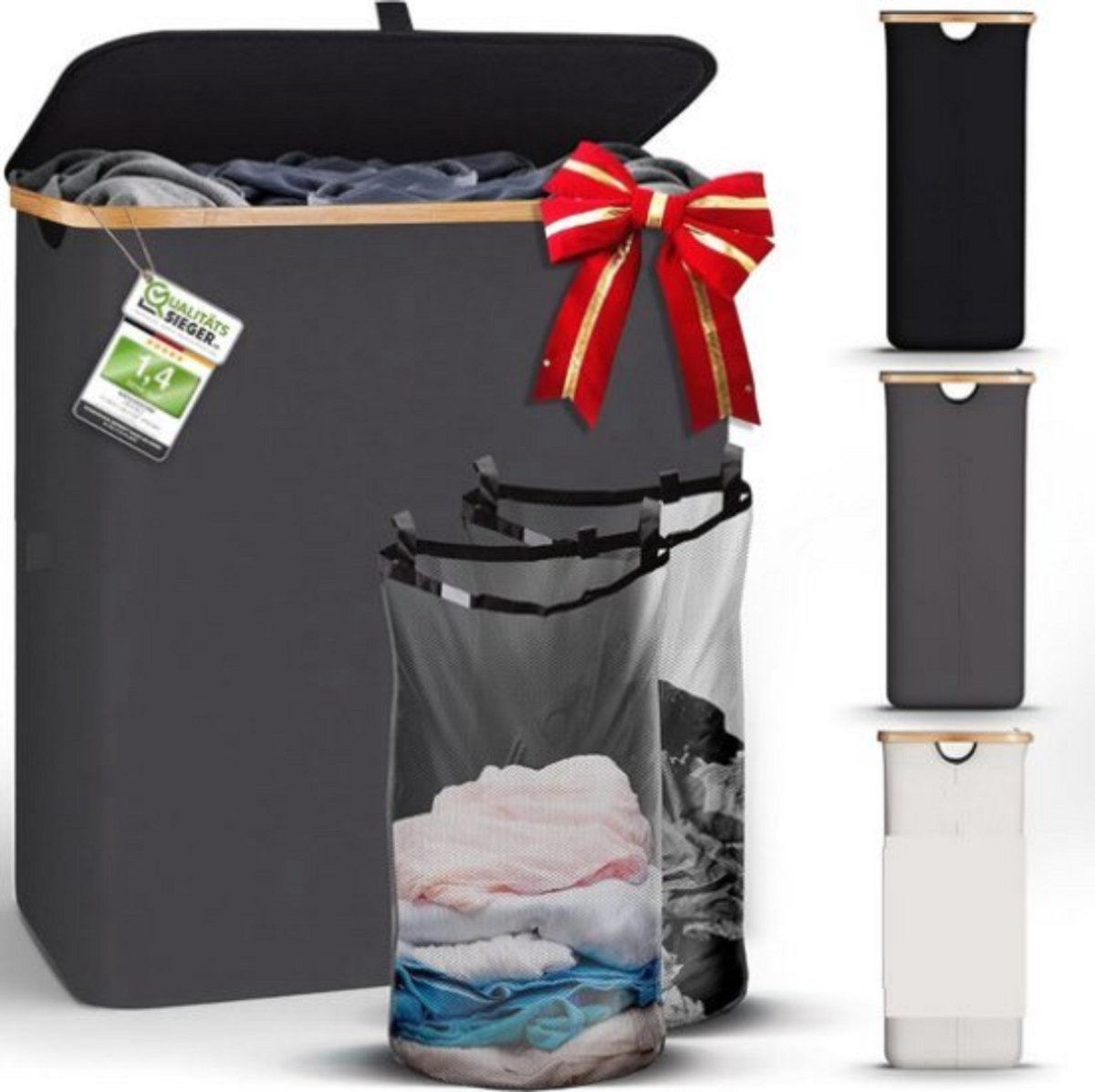 Wasmand 2 Vakken - Laundry Bag - 140L - Grijs