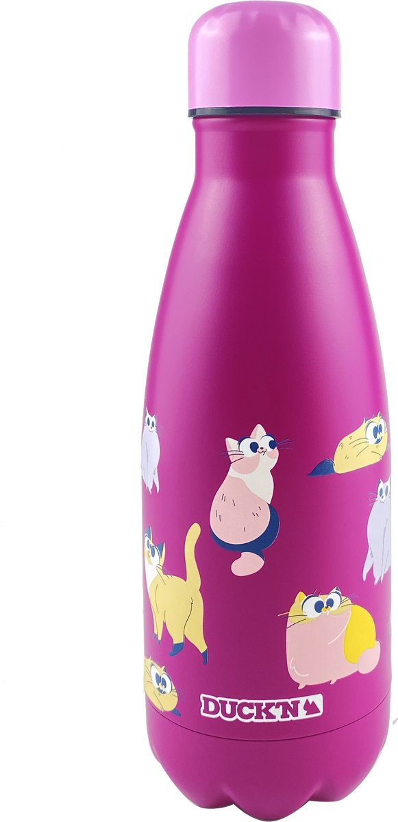 RVS thermosfles - Graniet tintje - Katten - Roze - 350 ml - waterfles - drinkfles - sport