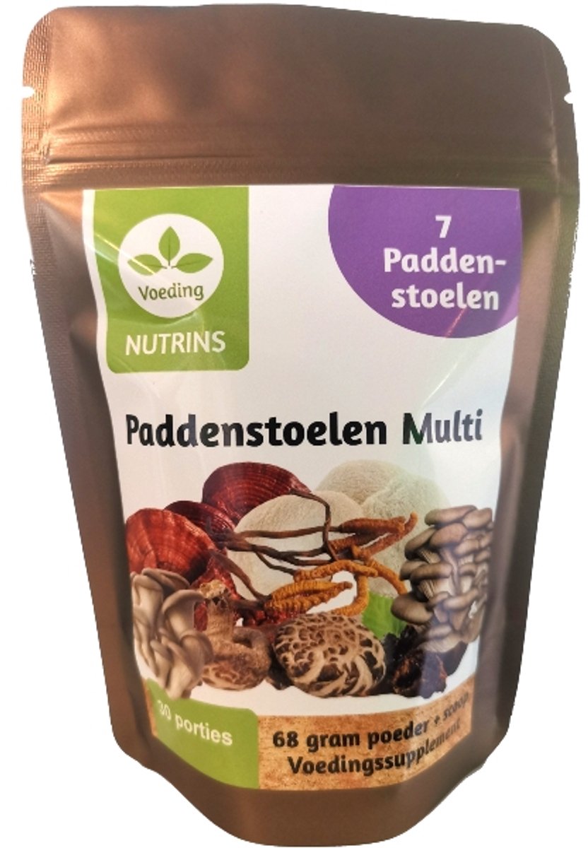 Nutrins 7 Paddenstoelen Multi – Paddenstoelenpoeder – Reishi, Chaga, Lion’s Mane & Cordyceps – 68 gram