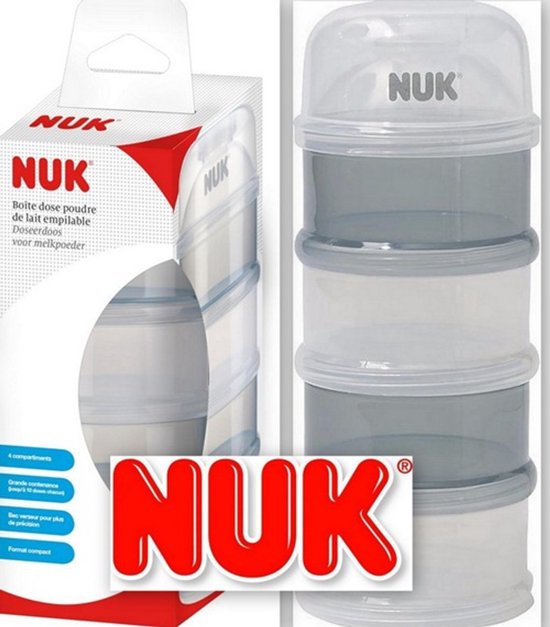 NUK 80601183 Boîte de dosage de Lait en poudre - 4 compartiments empilables pour stocker la poudre - Grijs Grijs - blanc