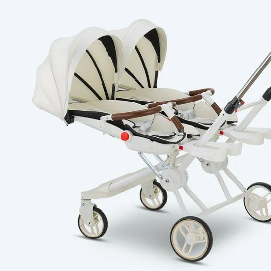 Duo kinderwagen - Duo buggy - Tweeling - Lichtgewicht - Opvouwbaar - Dubbele kinderwagen - 2 kinderen - Off white
