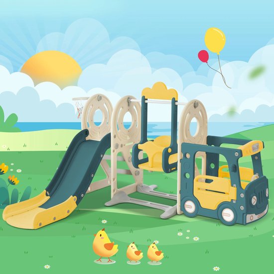 DeXem - Baby Glijbaan Baby Speeltuin Schommel Voor Kinderen - Multifunctionele Kinderpark - Schommel Combinatie Indoor Glijbaan Enkele Glijbaan - vrachtwagen cabine - speeltoestel - klim toestel.