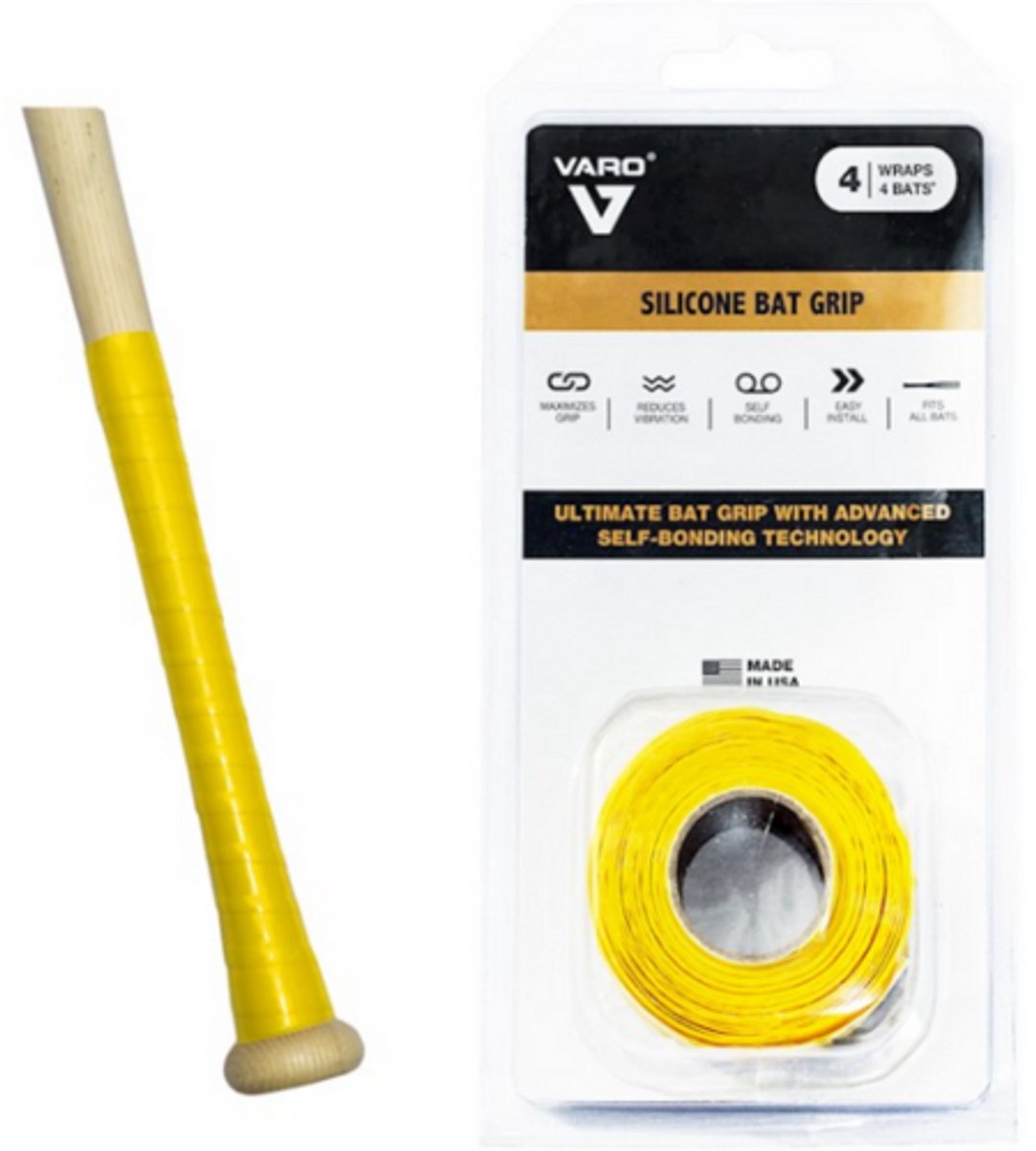 Varo Silicone Grip 10ft Roll Kleur Yellow Bat Grip Tape voor Sport Honkbal/Softball