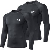 MEETYOO Lot de 2 t Shirts de compression à manches longues pour homme, sous-vêtements de sport, d'entraînement et de sport, noir - L