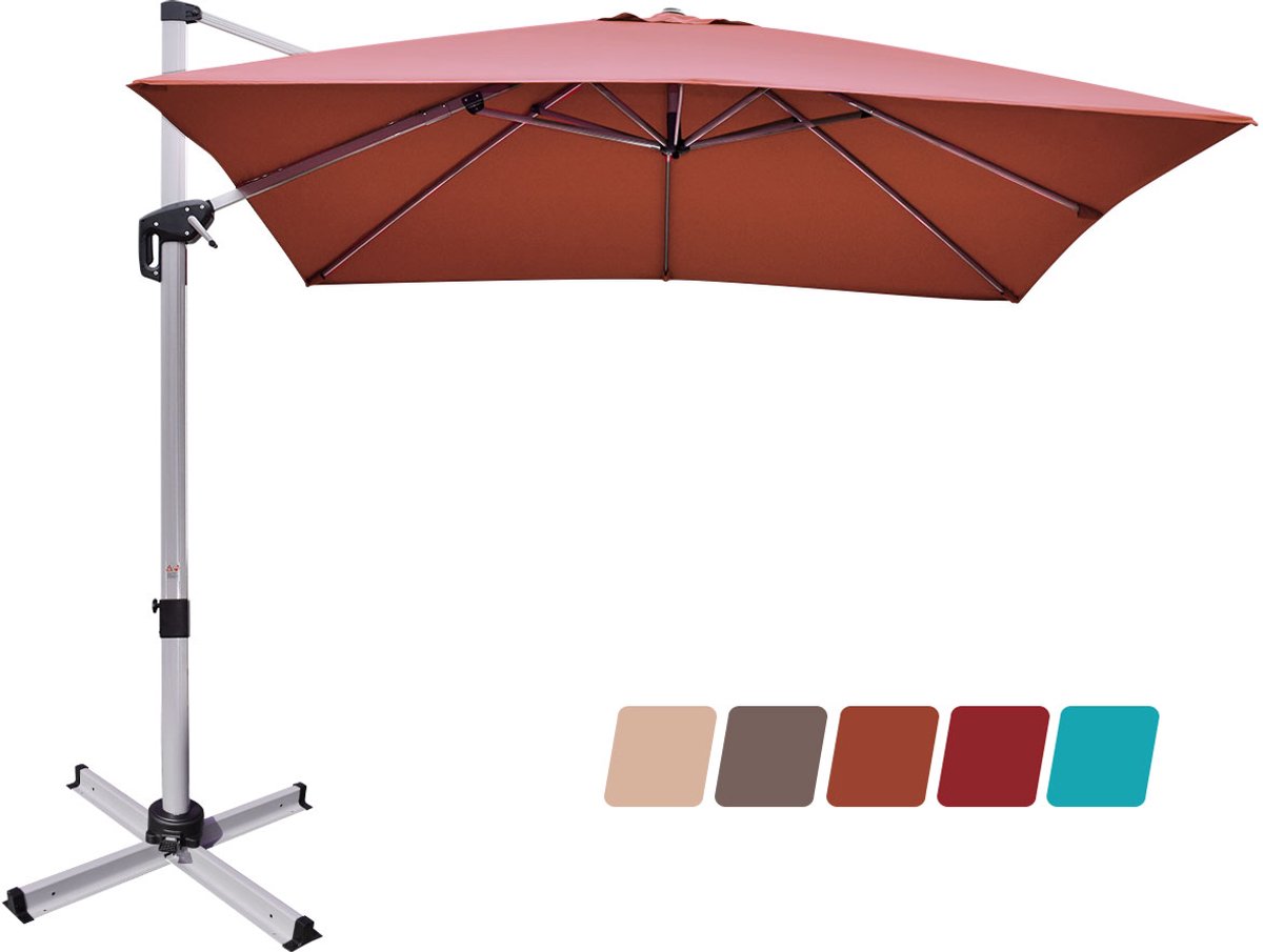 COSTWAY Parasol, rechthoekig, 300 x 300 cm, grote zweefparasol met zwengel, kantelbaar, 360° draaibaar, terrasparasol, marktscherm voor tuin, terras, balkon