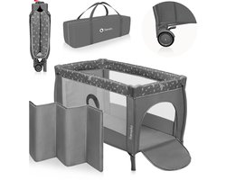 LIONELO STEFI PLUS Campingbedje 4 in 1 – Baby Bed / Inklapbare Box / Reisbedje MET Bodemverhoger (Rugvriendelijk Ontwerp) – MET comfort MATRAS – 60x120 cm – 0-36 maanden / tot 15 kg – Zij-ingang – Wielen – Transporttas – Babybed Babybox Ledikant