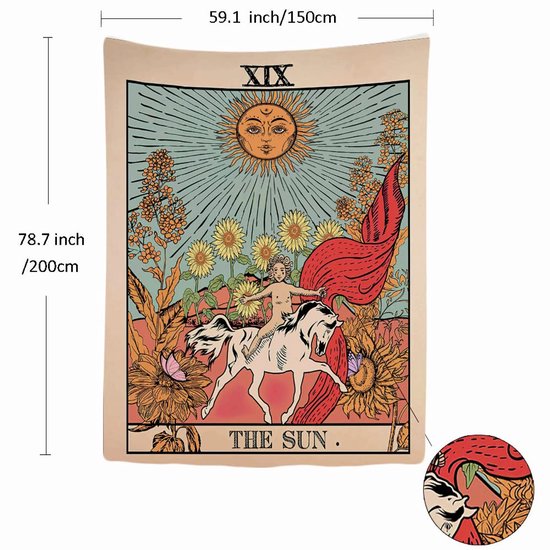 Ulticool - Sun Nature Fleurs Tarot Horoscope Vintage Retro - Tapisserie - 200x150 cm - Groot tapisserie - Affiche