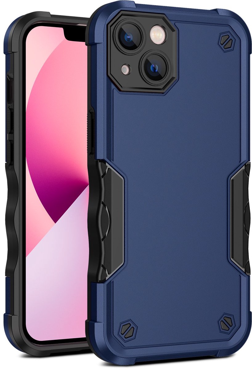 Cityhoesje - iPhone 15 Plus - Non-slip Stripes- - PC+TPU Backcase - Blauw