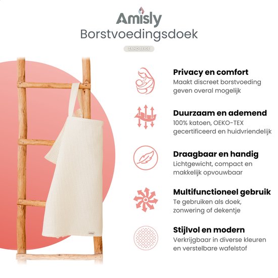 Amisly Borstvoedingsdoek - Luxe Voedingsdoek - afschermdoek - OEKO-TEX-Wafel - Materiaal-Crème - Kraamcadeau - baby van Amisly — afbeelding 3