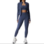 SHIMMER GYM SET - Maat XL - Blauw - Blue - 3 delig - Sportkledingset - Sportset - Sporttop - Sportlegging - Sportvest - Fitness kleding - Fitness set - Fitness Legging - Gymvest - Gymlegging - Gymtop - Yoga set - Yoga legging - Yogatop