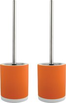 MSV Shine Toilet/wc-borstel houder - 2x - keramiek/metaal - oranje - 38 cm