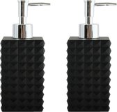 Pompe/distributeur de savon MSV - 2x - Kubik - pierre artificielle - noir - 7 x 17 cm - 270 ml