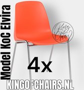 King of Chairs -set van 4- model KoC Elvira oranje met verchroomd onderstel. Kantinestoel stapelstoel kuipstoel vergaderstoel tuinstoel kantine stoel stapel kantinestoelen stapelstoelen kuipstoelen stapelbare keukenstoel Helene eetkamerstoel