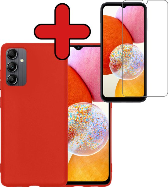 Coque Samsung A14 en Siliconen avec protection d'écran - Coque Samsung Galaxy A14 en Siliconen - Rouge