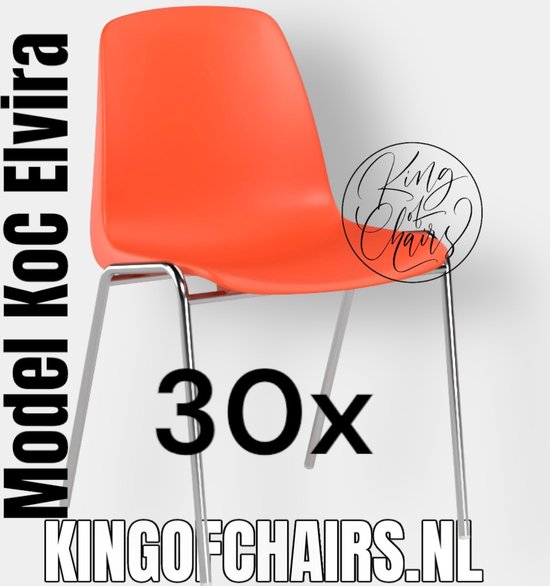 King of Chairs -set van 30- model KoC Elvira oranje met verchroomd onderstel. Kantinestoel stapelstoel kuipstoel vergaderstoel tuinstoel kantine stapel stoel kantinestoelen stapelstoelen kuipstoelen arenastoel Helene schoolstoel bezoekersstoel