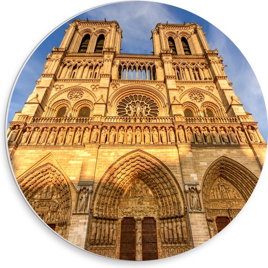 WallClassics - Cercle mural en panneau de mousse PVC - Vue de face de Notre Dame de Paris - Photo 30x30 cm sur cercle mural (avec système d'accrochage)