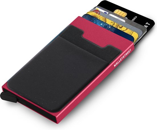 Walletstreet Uitschuifbare Pasjeshouder Plus - Walletstreet Aluminium Creditcardhouder Card Protector Anti-Skim/ RFID Card Protector 7 Pasjes – Rood/Red