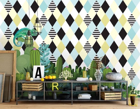 Papier peint photo - Papier Peint Intissé - Caméléon et Cactus - 416 x 290 cm