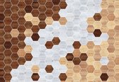 Fotobehang - Vlies Behang - Mozaiek van Houten Hexagons - 208 x 146 cm