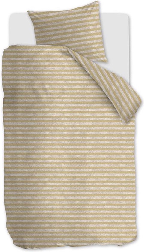 Knusse katoen dekbedovertrek Gebreid Strepen zand - eenpersoons (140x200/220) - fijn geweven en hoogwaardig - unieke dessin