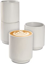 Cappuccino Mokken Set van 4 Wit Keramiek - Stapelbaar Ontwerp - Ontworpen voor Latte Art - 200 ml