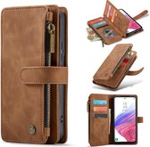 Casemania Hoesje Geschikt voor Samsung Galaxy A54 5G Sienna Brown - Luxe Portemonnee Book Case met Rits