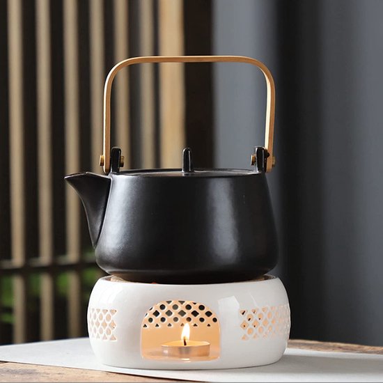 Chauffe-théière en céramique, théière en céramique avec coussin en caoutchouc et liège pour les théières en verre, théière en céramique pour chauffer le thé, le café, le lait