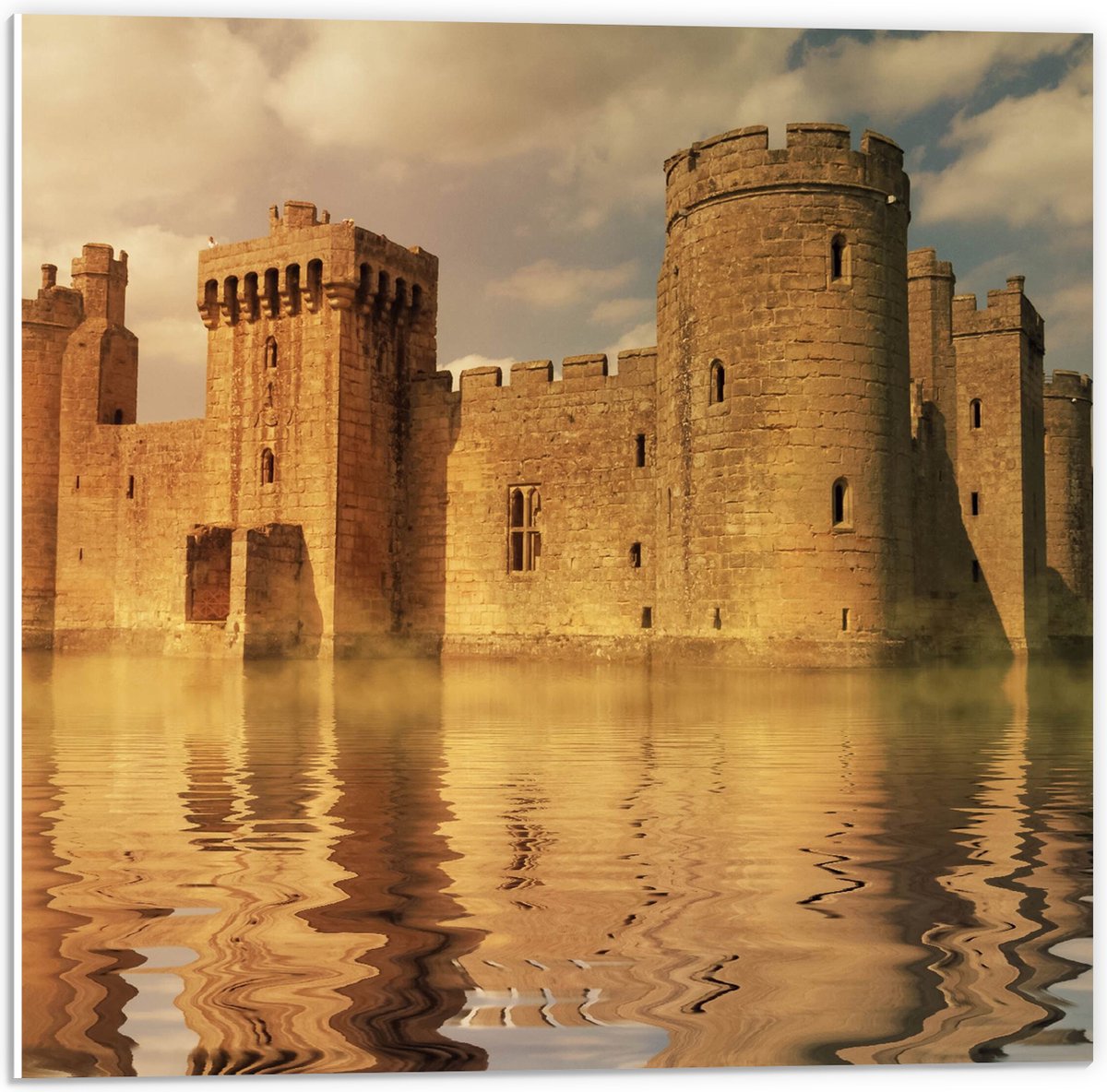 PVC Schuimplaat- Kasteel met Gracht in Engeland - 50x50 cm Foto op PVC Schuimplaat