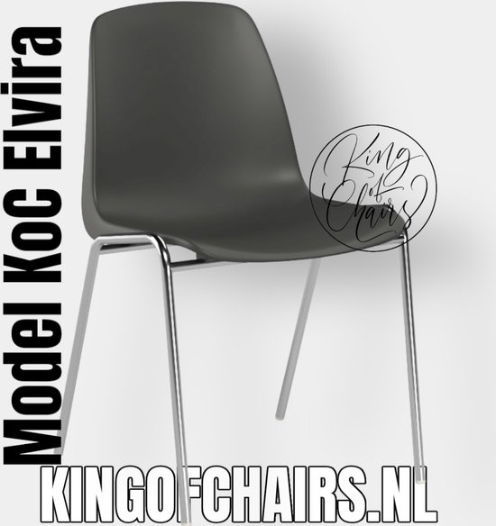 King of Chairs model KoC Elvira antraciet met verchroomd onderstel. Kantinestoel stapelstoel kuipstoel vergaderstoel tuinstoel kantine stoel stapel stoel tuin stoel  kantinestoelen stapelstoelen kuipstoelen stapelbare keukenstoel Helene eetkamerstoel