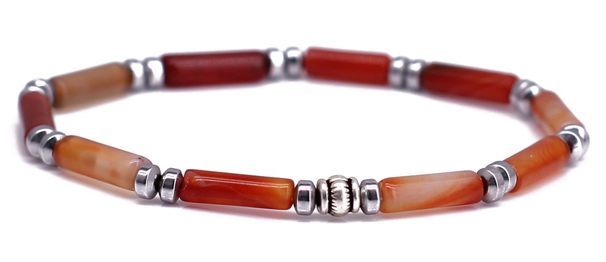 Fortuna Beads – Italia Carneool – Kralen Armband – Heren & Dames – Rood – 20cm