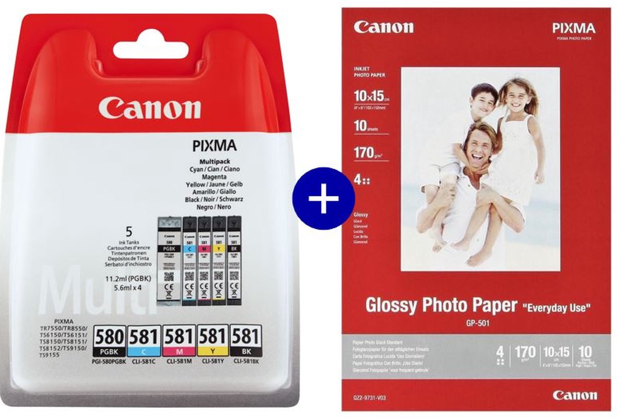 Canon PGI-580 & CLI-581 - Inktcartridge - 2x Zwart / Kleur - Incl. Canon Fotopapier