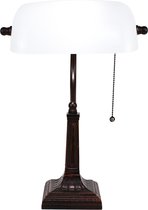 HAES DECO - Tiffany Tafellamp 26x23x42 cm Wit Metaal Glas Bankierslamp Bureaulamp Nachtlampje