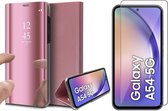 Hoesje geschikt voor Samsung Galaxy A54 - Screen Protector GlassGuard - Book Case Spiegel Roségoud & Screenprotector