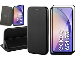 Hoesje geschikt voor Samsung Galaxy A54 - Screen Protector FullGuard - Book Case Kunstleer ThinShield Zwart & Screenprotector