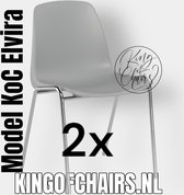 King of Chairs -set van 2- model KoC Elvira lichtgrijs met verchroomd onderstel. Kantinestoel stapelstoel kuipstoel vergaderstoel tuinstoel kantine stoel stapel kantinestoelen stapelstoelen kuipstoelen stapelbare keukenstoel Helene eetkamerstoel