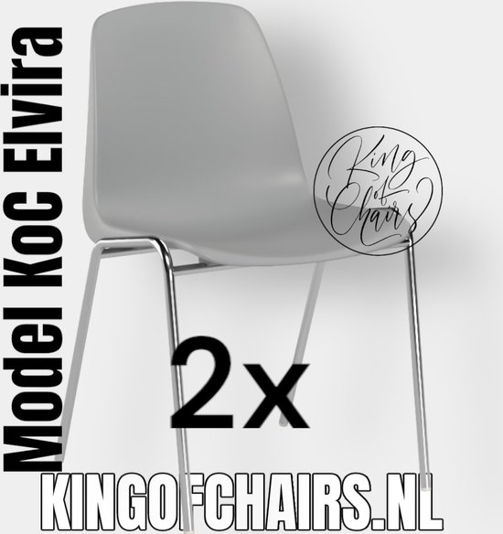 King of Chairs -set van 2- model KoC Elvira lichtgrijs met verchroomd onderstel. Kantinestoel stapelstoel kuipstoel vergaderstoel tuinstoel kantine stoel stapel kantinestoelen stapelstoelen kuipstoelen stapelbare keukenstoel Helene eetkamerstoel