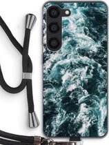 Hoesje met koord geschikt voor Samsung Galaxy S23 hoesje met Koord - Zee golf - Telefoonhoesje met Zwart Koord - Bescherming aan alle Kanten en Over de Schermrand