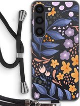 Case Company® - Hoesje met koord geschikt voor Samsung Galaxy S23 hoesje met Koord - Flowers with blue leaves - Telefoonhoesje met Zwart Koord - Bescherming aan alle Kanten en Over de Schermrand