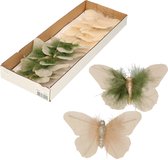 Decoratie/kerst vlinders op clip - 11 x 8 cm - creme - 20x stuks