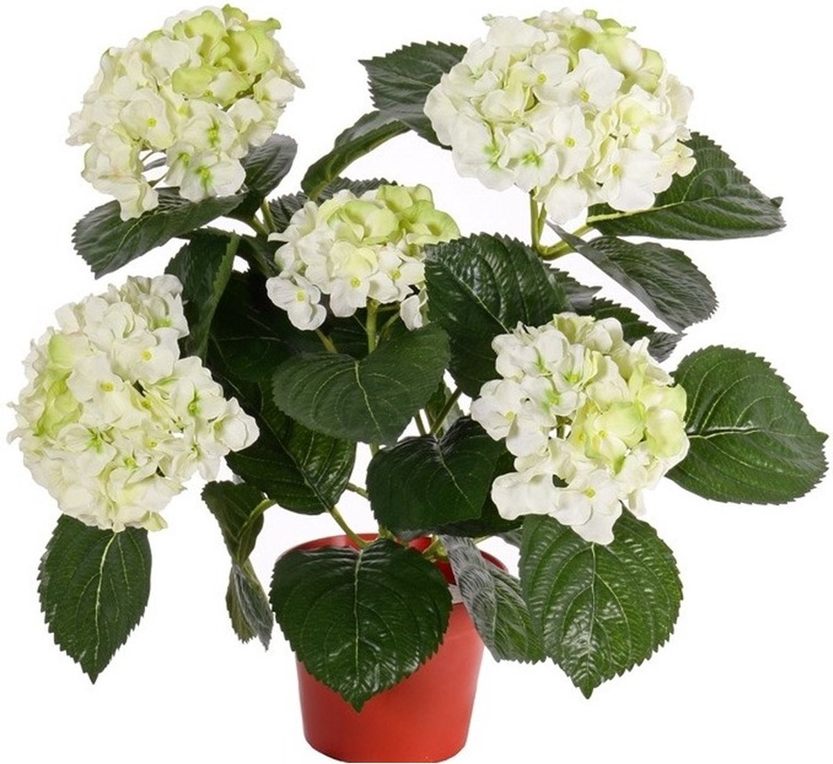 Topart kunstplant met bloemen - Hortensia - creme wit - H36 cm - Dia 10 cm - Bloemetjes - Hydrangea