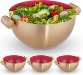 Relaxdays 4x serveerkom rvs - saladeschaal hoog - mengkom goud - metalen schaal 2 liter