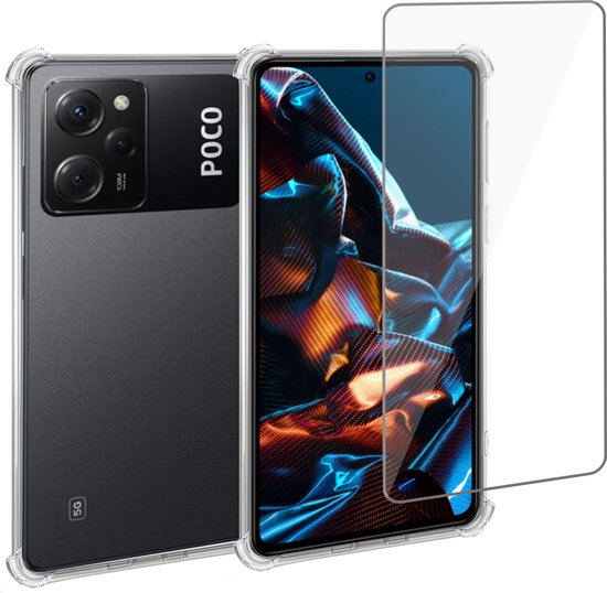 Coque Xiaomi Poco X5 + Protecteur d'écran Xiaomi Poco X5 - Coque en Glas trempé + Coque antichoc - Transparente