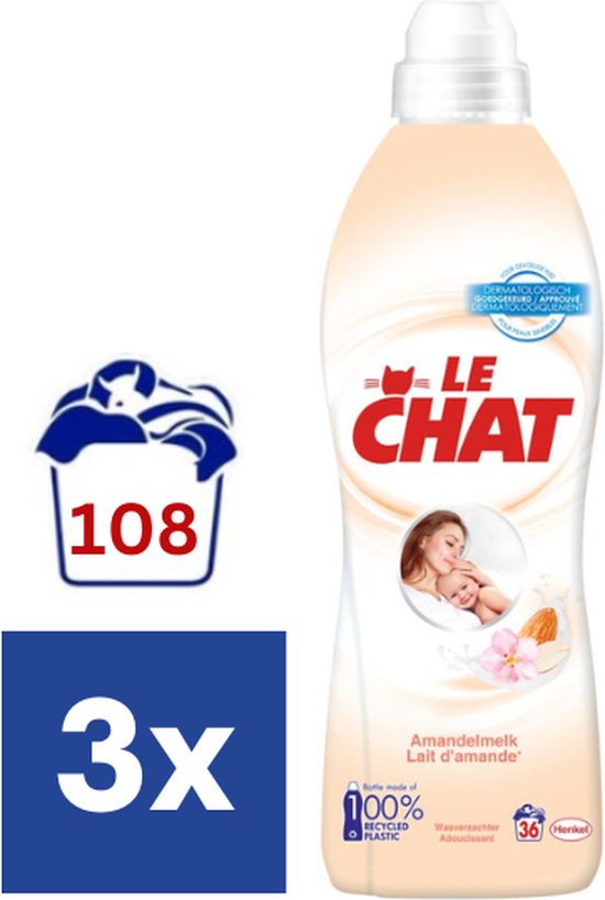 Le Chat Amandelmelk Wasverzachter - 3 x 900 ml (108 wasbeurten)