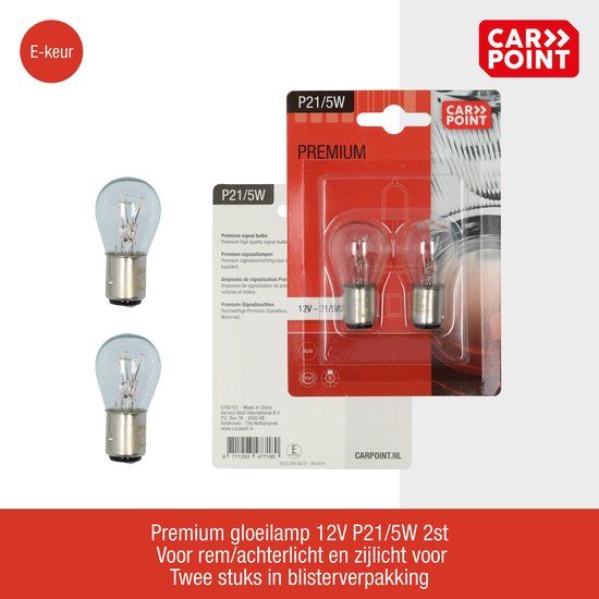 Set van twee heldere P21/5W autolampen in blisterverpakking.