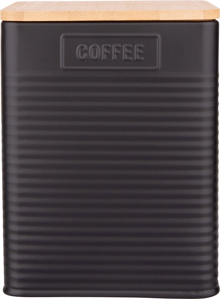 Altom Design Koffieblik met Bamboe Deksel - Zwart - Koffie Blik - Voorraad Pot - Blik voor Koffiebonen of Gemalen Koffie